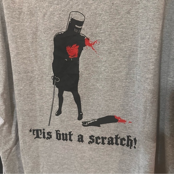 Monty Python Holy Grail Black Knight Gray Graphic T-Shirt Tee - Picture 4 of 6